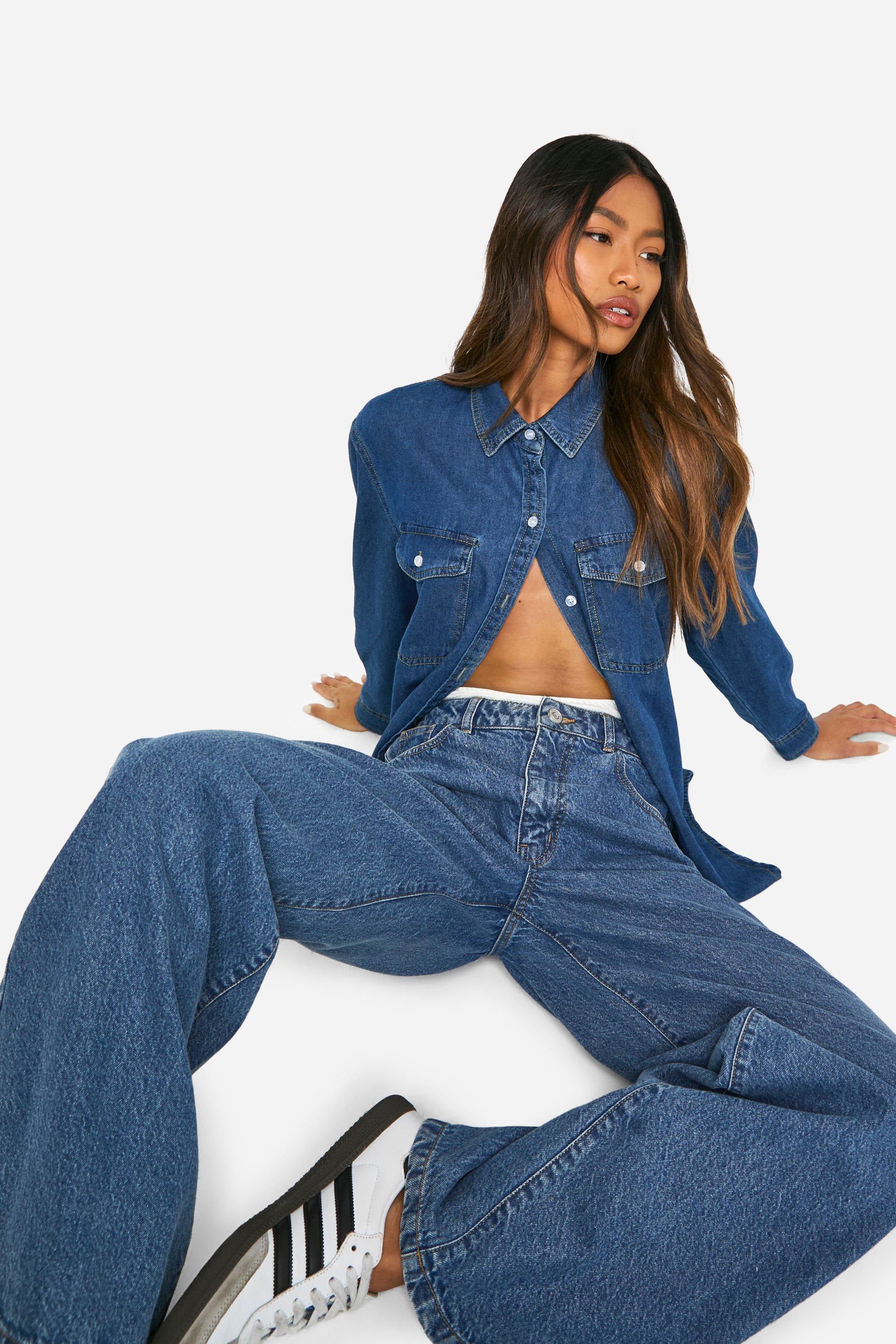 Boohoo Basics 30 Inch Leg High Waisted Wide Leg Jeans in